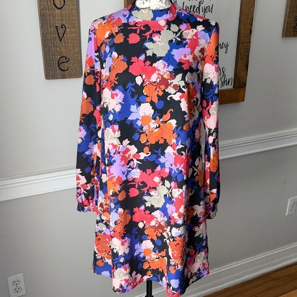 CeCe Multicolor Floral Long Sleeve Midi Dress